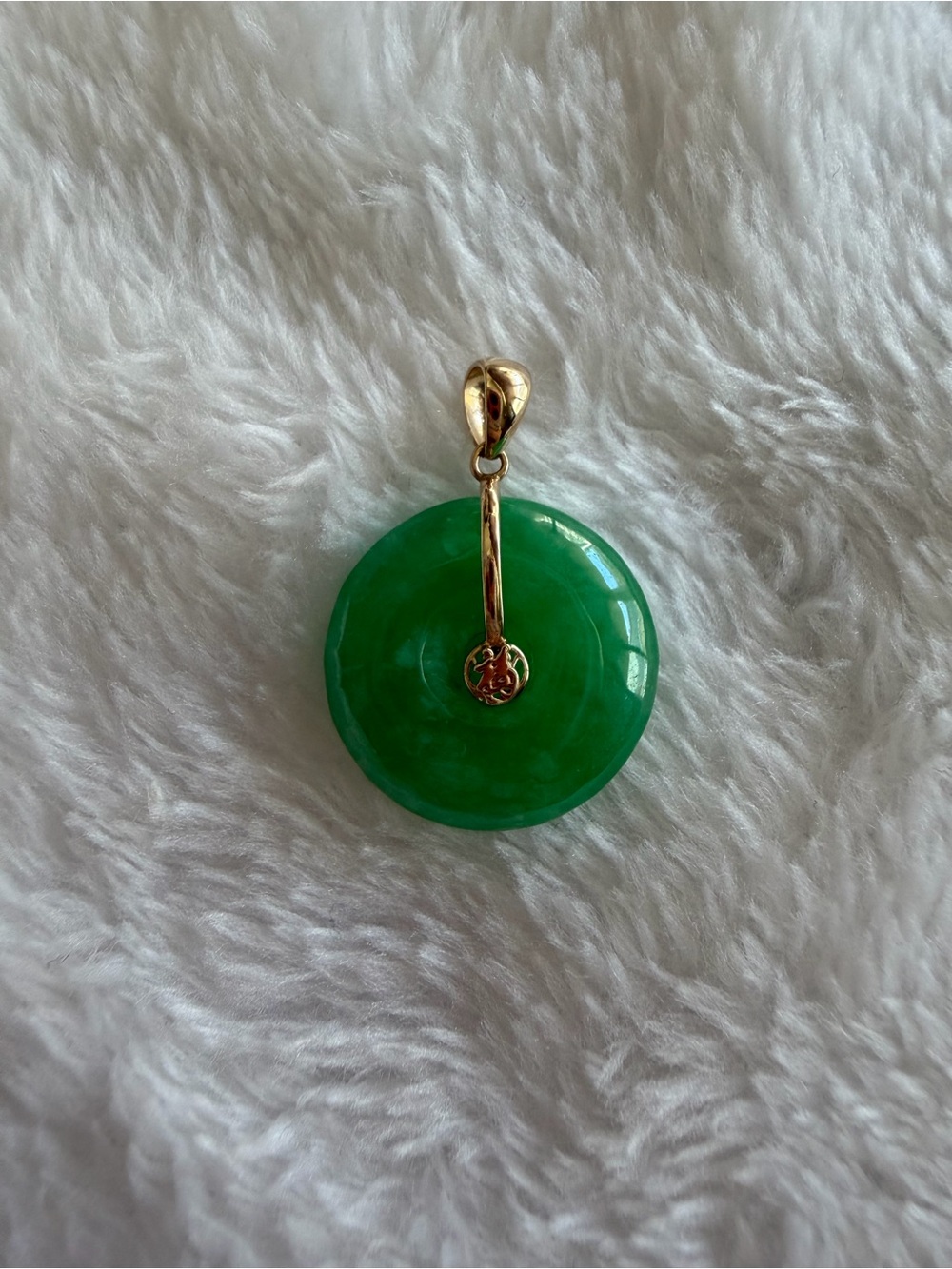 Jade Green Round Pendant with Gold Accent - Jade